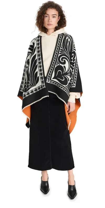 La Doublej Reversible Poncho In Mix Tiles Black