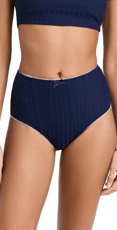 Staud Brenton High Rise Bikini Bottoms Navy/white