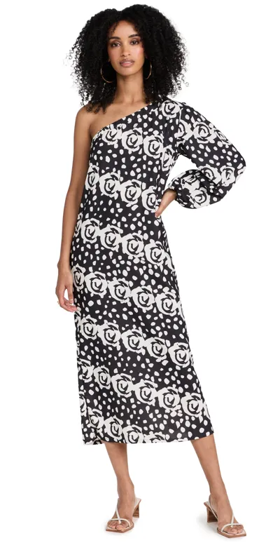 The Lulo Project Porto 2 Dress Diagonal Off White/black Roses