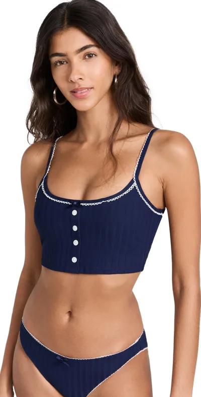 Staud Abby Swim Top Navy/white