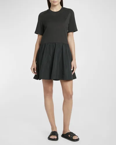 Moncler Mixed Media Mini Shirtdress In Black