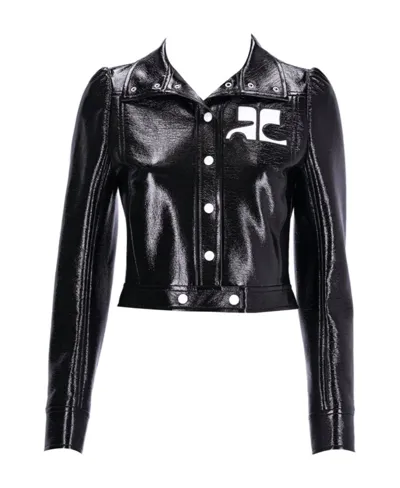 Courrèges Vinyl Straight Hem Cropped Jacket In Black