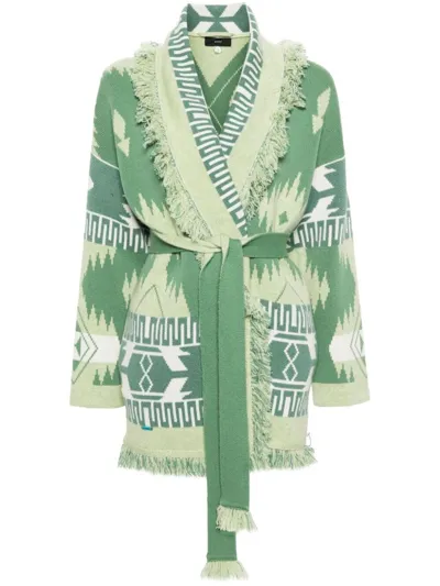 Alanui Icon Jacquard Belted Cardigan In Green