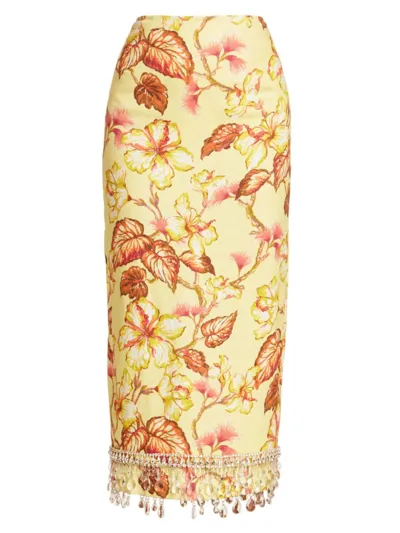 Zimmermann Matchmaker Diamante Linen Midi Skirt In Yellow Hibiscus