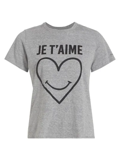 Cinq À Sept Smiling Heart Heathered Graphic T-shirt In Heather Grey Black