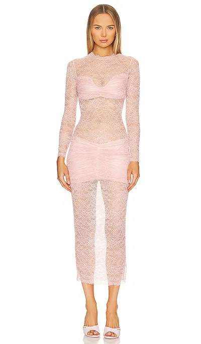 Mother Of All Ellie Lace Midi Dress In Baby Pink