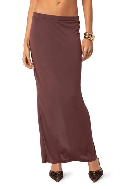 Edikted Kenzie Low Rise Knit Maxi Skirt In Brown