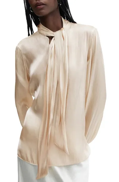 Mango Tie Neck Satin Shirt In Gold