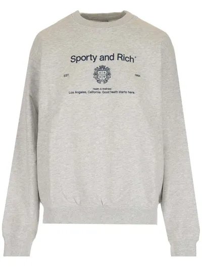 Sporty And Rich Sporty & Rich Logo Printed Crewneck Sweatshirt In Grey