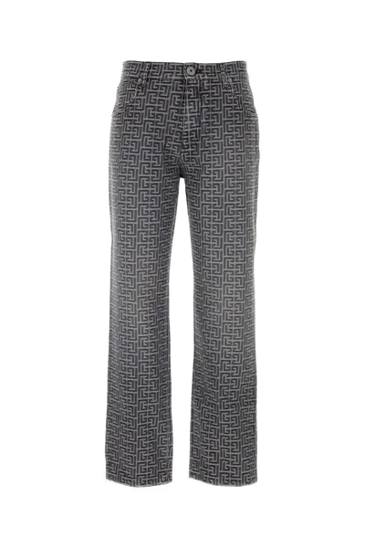 Balmain Monogram Jacquard Straight-leg Jeans In Black