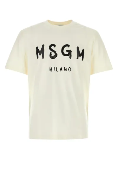 Msgm Cream Cotton T-shirt In Beige