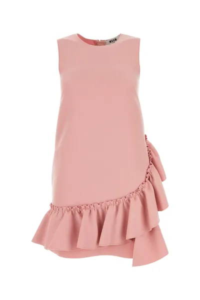 Msgm Ruffled-trim Sleeveless Mini Dress In Pink