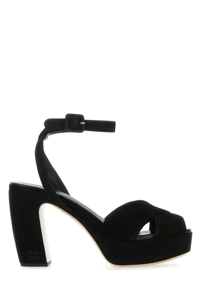 Miu Miu Suede Crisscross Platform Sandals In Black