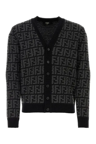 Fendi Cardigan Lana Nero In Multicolor