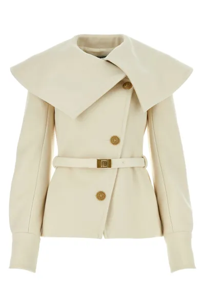 Balmain Asymmetric Virgin Wool Coat In White