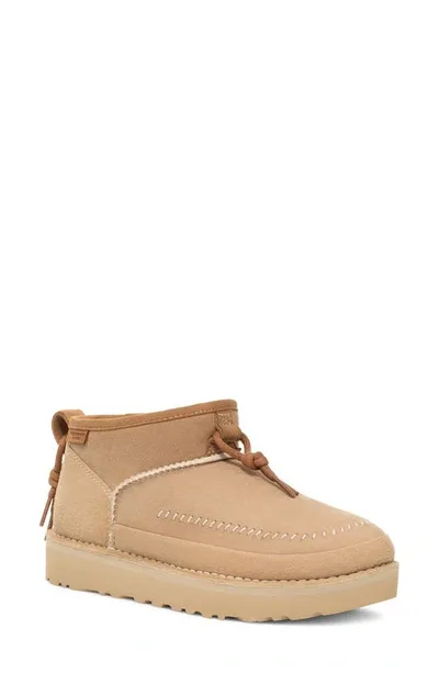 Ugg Ultra Mini Crafted Regenerate Genuine Shearling Lined Bootie In Sand