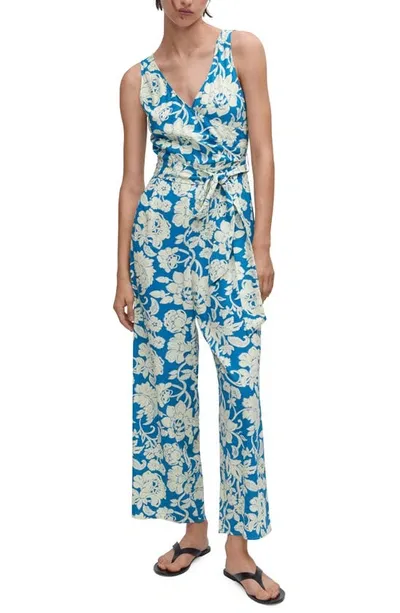 Mango Floral Wrap Jumpsuit Blue