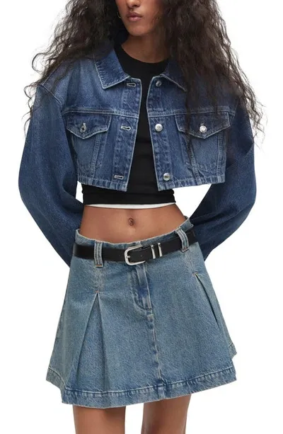 Mango Cropped Denim Jacket Dark Blue