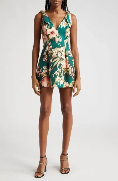 Zimmermann Lexi Floral Tie Mini Dress In Green Palm