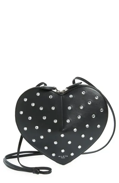 Alaïa Le Caur Crystal-embellished Leather Cross-body Bag In Black