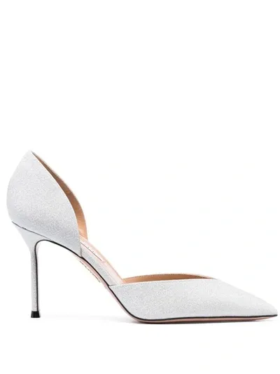 Aquazzura Uptown 85 Pumps In Silver