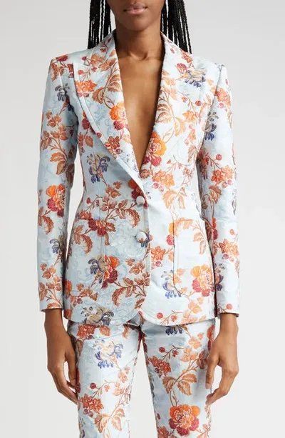 Etro Tailored Floral-jacquard Blazer In Multicolor Floral Blue