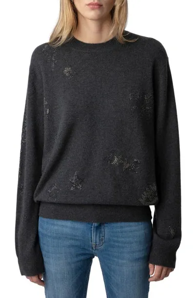 Zadig & Voltaire Pravis Strass Cashmere Sweater In Kaki_slate