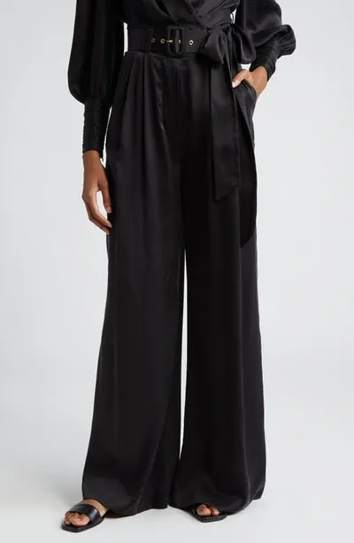 Zimmermann Silk Wide-leg Tuck Pants In Black