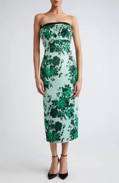 Emilia Wickstead Adalina Strapless Floral-print Faille Dress In Green Festive Bou