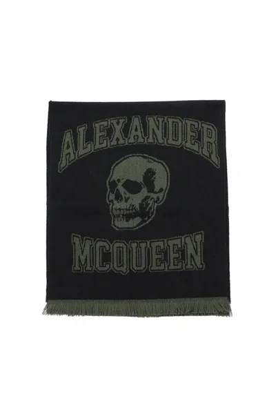 Alexander Mcqueen Varsity Logo Wool Scarf In Multicolor