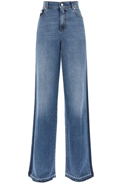 Alexander Mcqueen Wide Leg Jeans With Contrasting Details In Multicolor