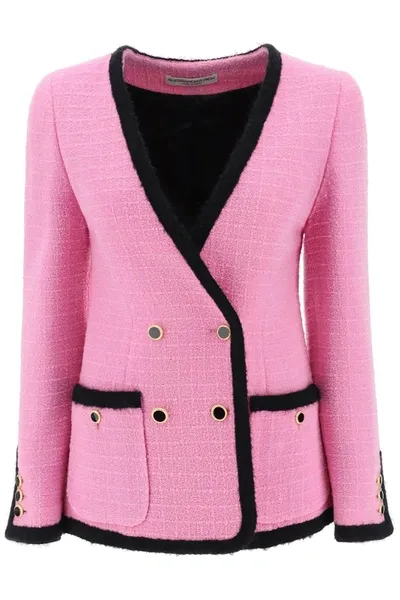 Alessandra Rich Double-breasted Boucle Tweed Jacket In Pink