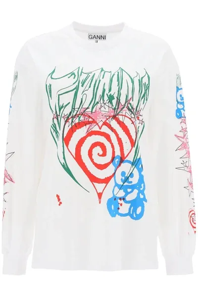 Ganni Future Heavy Jersey Long Sleeve T-shirt In White