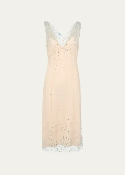 Prada Embroidered Tulle Dress In Beige