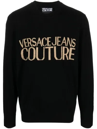 Versace Jeans Couture Crew Neck Knitted Logo Sweater In Black