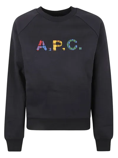 Apc A.p.c. Logo Printed Crewneck Sweatshirt In Navy