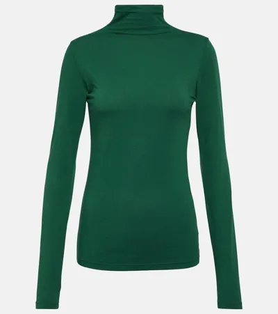 Velvet Cotton-blend Jersey Turtleneck Top In Green