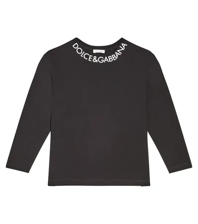 Dolce & Gabbana Kids' Logo Cotton Jersey Top In Black