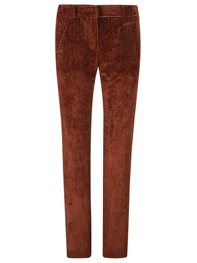 Alberta Ferretti Mid Rise Corduroy Flared Trousers In Brown