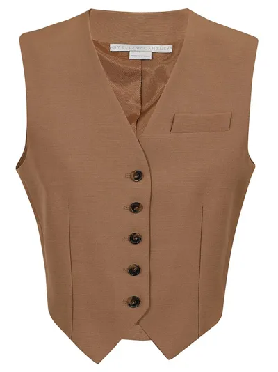 Stella Mccartney Sleeveless Cropped Gilet In Beige