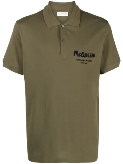 Alexander Mcqueen Mc Queen Graffiti Polo Shirt In Deep Khaki