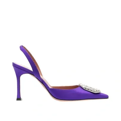 Amina Muaddi Camelia 90 Crystal Silk-satin Slingback Pumps In Purple