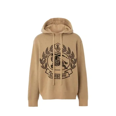 Burberry Ekd Wool Jacquard Oversized Hoodie In Brown