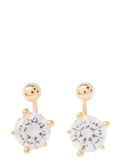 Panconesi Gold Tone Piercing Earrings With Zircons In 18k Gold Plated Brass Woman In Grey