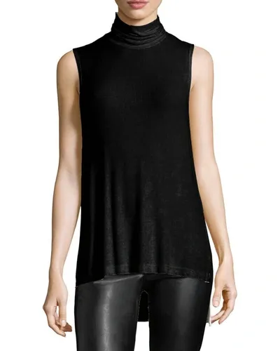 Three Dots Turtleneck Rib Top In Black