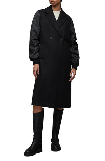 Allsaints Paulah Mixed Media Coat In Black