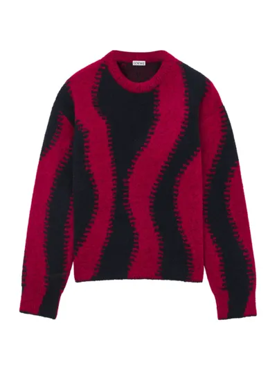 Loewe Wool-blend Jacquard Sweater In Navy Red