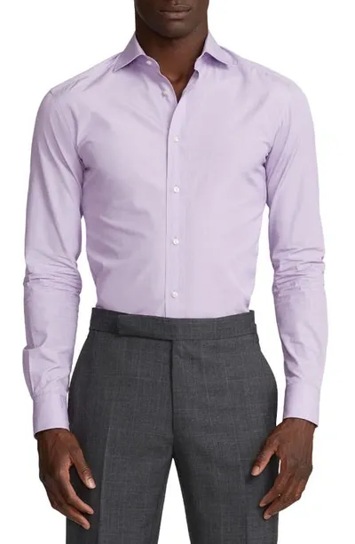 Ralph Lauren Purple Label Aston End On End Solid Cotton Button-up Shirt In Lavender