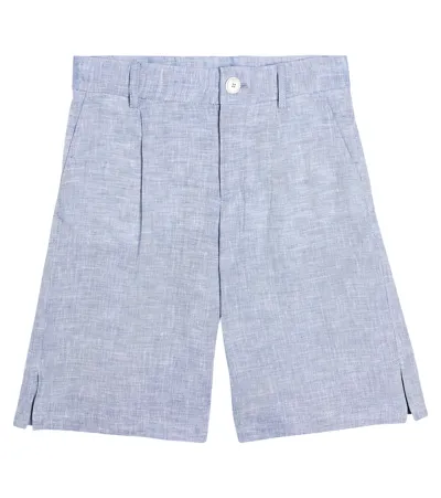 Dolce & Gabbana Kids' Logo-patch Linen Bermuda Shorts In Blue