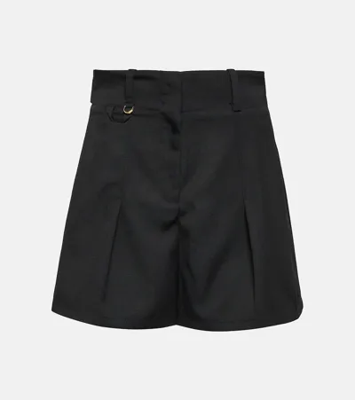 Jacquemus Le Short Bari Pleated Wool Shorts In Black